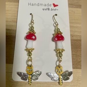 Mushroom and Moth Dangle Earrings